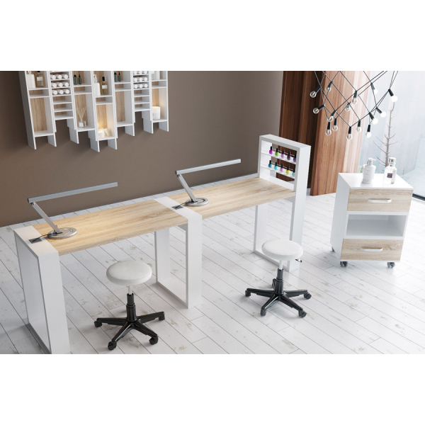 Маникюрный стол с подставкой для лаков и тумбой "Matrix" двухместный